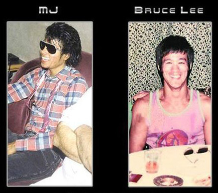 kungfutaichworld:  Michael Jackson & Bruce lee!!  Both of them were popular global figures!! I absolutely adore them, and It is so amazing to see that they were miraculously similar.  Chinese Sword   