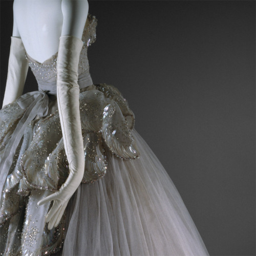 artdetails:Christian Dior, “Venus” Evening Gown, fw 1949-50, silk net embroidered with opalescent se