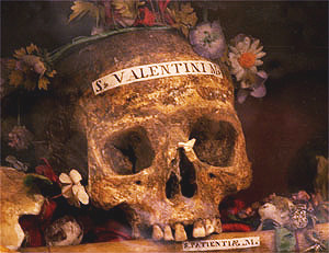 lemaldusiecle:The alleged skull of Saint Valentine, crowned with flowers, in the Basilica di Santa M