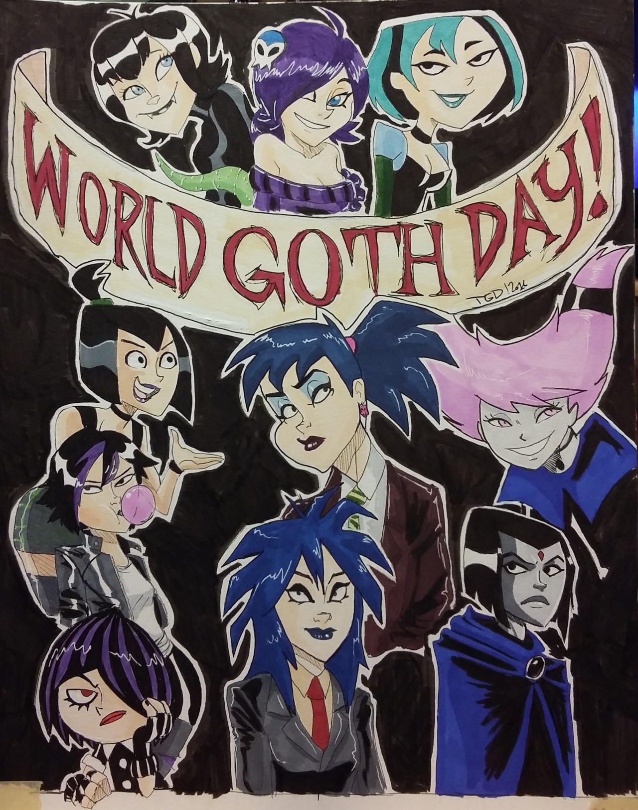thegreatdyldo:  Colored in my World Goth Day 2016 picture! (11x17 Bristol board)Yes,