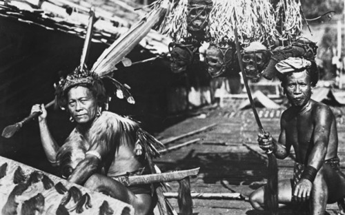 Dayak warriors from Longnawan, North Borneo, 1917.