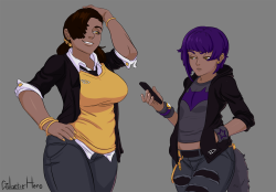 galactic-hero:  Alright~I’m doing it~Knocking around some OC designs~all i got are names and maybe traits~I don’t know man… this shit is hard~~~~the pretty lady on left is Sylvia, and the cool gal on the right is Vicki~~ 