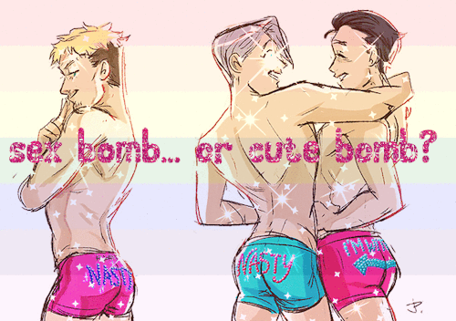 jokeritadoodle:  Drew some YOI sketches after a full week of nonstop school work! feel much much better now hahaha. Larry helped me out with the bedazzling undies and putting the effects on the first one lol @ikkoros and I work so hard to make the effect