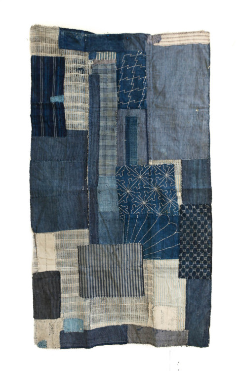 orimetextiles:Antique Japanese boro futon with fragments of sashiko stitched furoshiki, or wrapping 