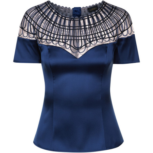 La Perla Soutache Bi-Stretch Silk & Tulle Blouse ❤ liked on Polyvore (see more sheer blue tops)