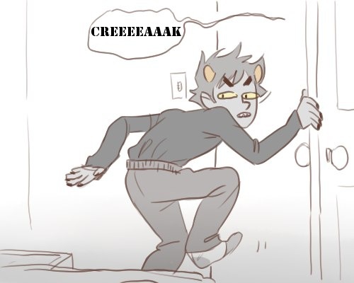 officialasparagus:  thenumbing:  quantumlunatic:  I was bored so I I translated this. Here is the original post The original post could not find the source  I love how he glares around the room for monsters.  im not even a fan of homestuck but this 
