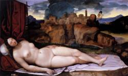centuriespast:  GIROLAMO DA TREVISO the Younger Sleeping Venus c. 1523 Oil on canvas, 130 x 213 cm Galleria Borghese, Rome 