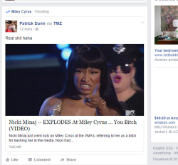 based-sugilite:  Look at how they worded that. Look at the picture. “Exploded”, “Went nuts”, anything to make the woman of color look like a crazy bully who came for poor innocent Miley. Like Nicki didn’t have a valid reason to be upset in