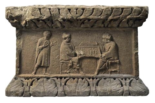 romegreeceart:Roman funerary monument, TrierEither a game  or two men using an abacusrl
