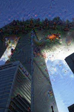 mentaloutlaw:  lucifers-lettuce:  9/11 deep dream.    this one blows my mind. I usually only see animals in these deep dream pic but this one wow. There’s like a whole old time town in the smoke.  Wow that’s weird, let the conspiracy theories begin