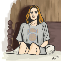 noamchimpsky:   “In the scene where Mulder is talking to Scully and she’s just on the bed listening to him go on with his crazy theories, she was supposed to be wearing an old New York Knicks t-shirt. But we didn’t clear something legally. So that’s