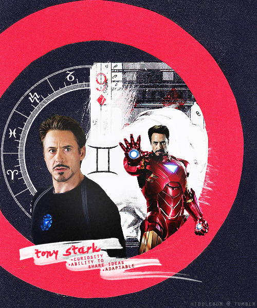 hiddlebum: Fandom + Starsign | Asked by Anonymous → The Avengers + Gemini = Tony Stark Versatil