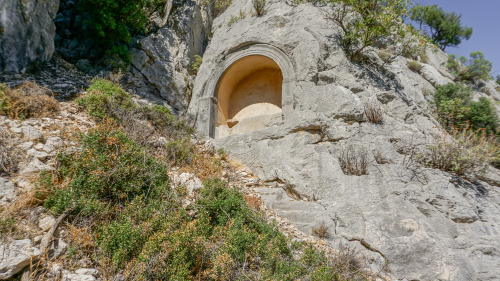 classicalmonuments: Rock cut tombs of the Termessian Necropolis Termessos, Pisidia, Asia Minor (Turk