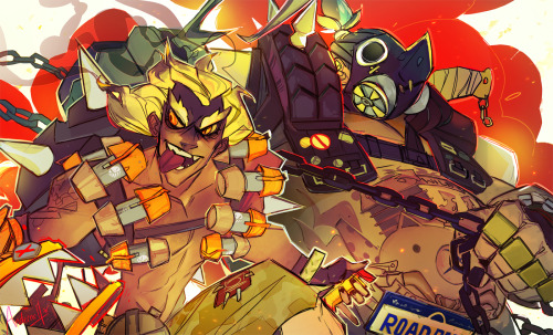 andernell: Junkrat and Roadhog for @quere ~ Thanks for letting me draw these rowdy boys (ﾉ^ヮ^)ﾉ*:・ﾟ✧