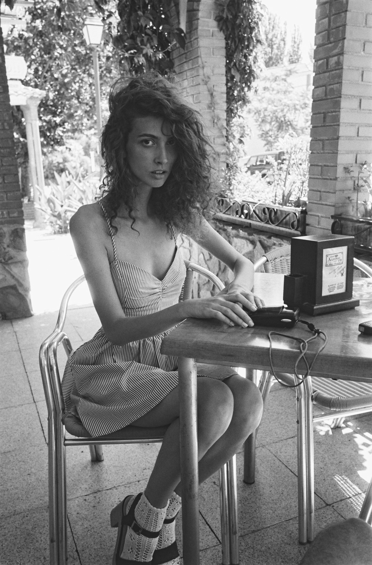 americanapparel:  Stefania in the Stripe Tie Back Dress and Wooden Sandal by American