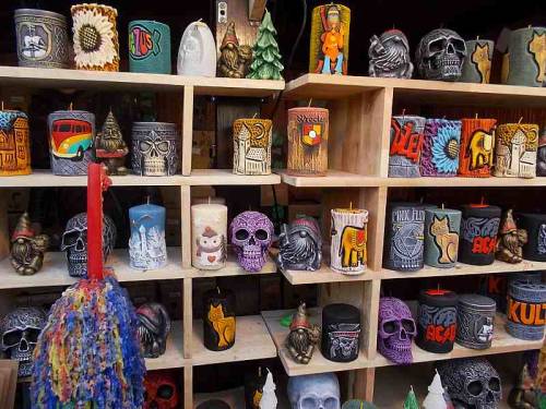 Various cast & painted candles that can be used as a home decorations.