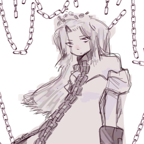 digital art of prisoner staring deadpan at the camera while chains hang in the background