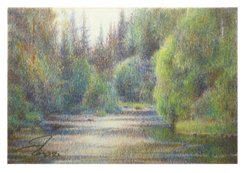  Rottnaälven, färgpenna, 11x7,5 cm …Rottna river, coloured pencil, 11x7,5 cm