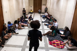 thesmithian:   …the Dream Defenders…streamed into the governor’s suite to hold a sit-in. Encamped there since then, they are demanding changes to Florida’s self-defense laws, specifically the Stand Your Ground provision, and to the way minorities