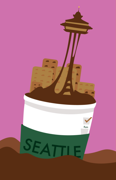 bbrennanportfolio:  Illustration i did of my thoughts on Seattle the holy land of coffee :) 
