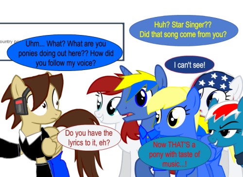 ask-star-singer:  An ask by an Anon featuring ask-swedish-pony, ask-sweden-pony, canada-pony, ask-the-england-ponies (Sorry, it’s deactivated…) and ask-usa-pony.Why name the country ponies I know when I can sing the names?  x3