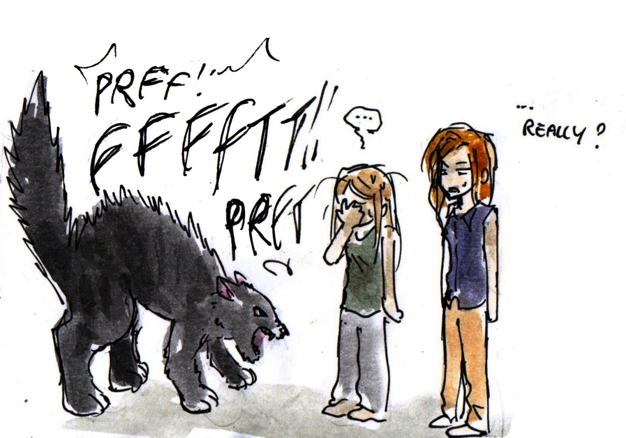 toodrunktofindaurl:Life with Catmilla and tiny angry Laura. Quick stupid comic.Bonus :(psst,