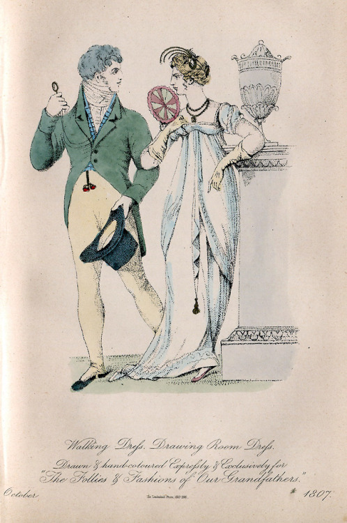 ccadrarebooks:  Regency dress for October 1807. From The follies &amp; fashions of our grandfath