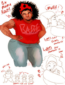 askthefamilyoflove:  //(( I’ve had many, many, MANY asks about Big Mama Rouge *Big Ruby Fusion* in this AU so here she is! She’s very tough, and very huggy, she loves her little girls so much, she also loves her granddaughter and daughter-in-law just