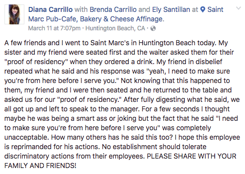 micdotcom: Waiter asked Latina women for “proof of residency” before taking their