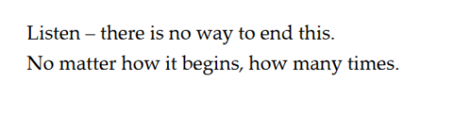 Chuck Carlise, from “I Can Tell You a Story”[Text ID: “Listen  there is no way to end this.No matter