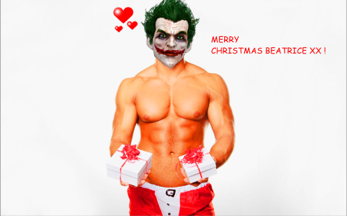 For one of my Friends back on (Deviantart !)  (BeatriceJackson2000 !) well she said that she wanted me to an “PhotoManiplution ”! of the Joker from the (Batman Games!?) well i tryed to put an “Christmas Hat on him ”!? but the way