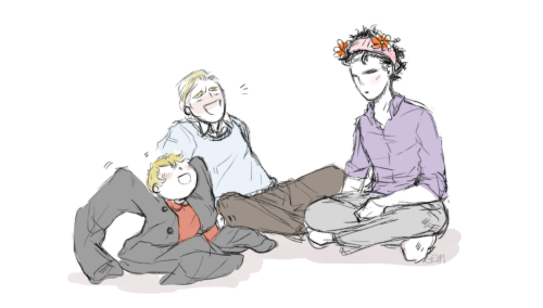 request prompt: rosie wears sherlock’s coat while sherlock wears her headband and john starts 