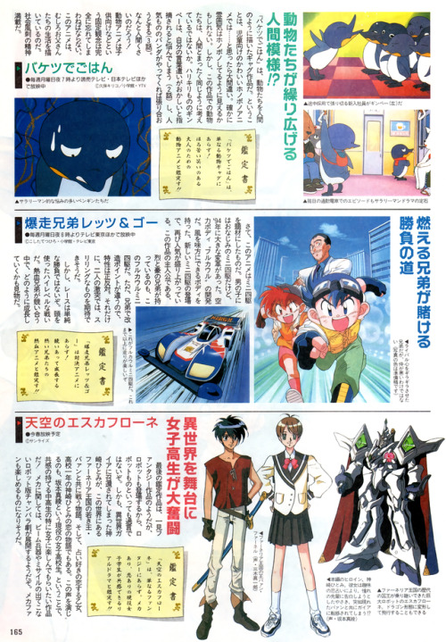 animarchive:    Animedia (02/1996) -   Bucket de Gohan, Bakusou Kyoudai Let’s & Go and Escaflowne.