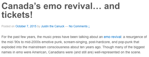 we were featured in an article about Canadian emo/post-hardcore, mentioned alongside legends like Mo
