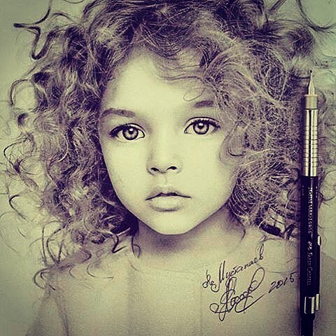 Cute girl pencil drawing