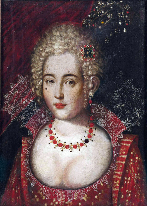 Portrait of Vittoria Piisimi (fl. 1595), an Italian actress, singer, dancer, theatre director and mu