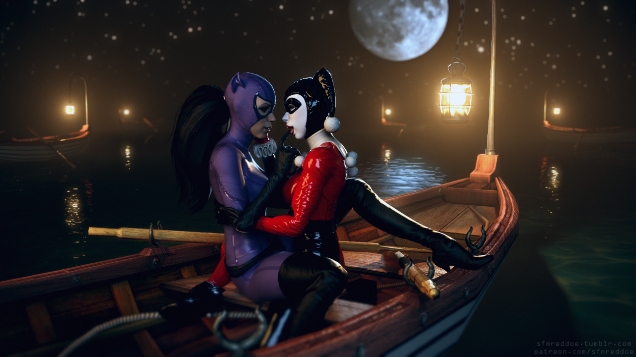 sfmreddoe:  Harley and Catwoman, midnight paddle. High Resolution: png file Less