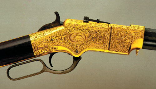 pimpingweapons:The engraved frame of Pres. Abraham Lincoln’s Henry Rifle, presented as a gift from O