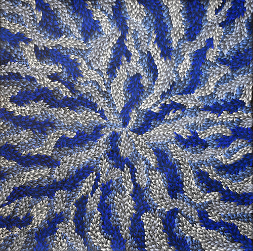 Abie Loy Kemarre (Aboriginal ,b.1972)Blue Bush Leaf - treillis (Aboriginal Art), 2018 Acrylic o