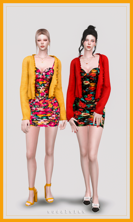 sudal-sims:[sudal] Strap Dress &amp; Cardigan▶ All lod▶ Specular Map ▶ Dress - 30 Swatch ▶ Card