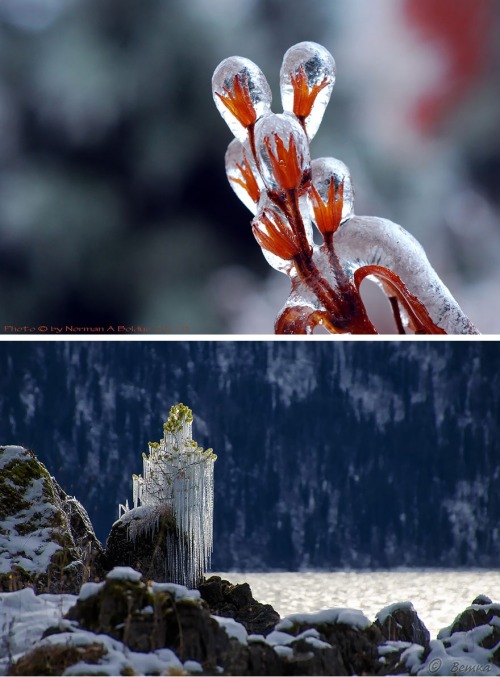 catastrophic-cuttlefish: 1 - Baikal ice emerald 2 - Frozen lighthouse on Lake Michigan sho
