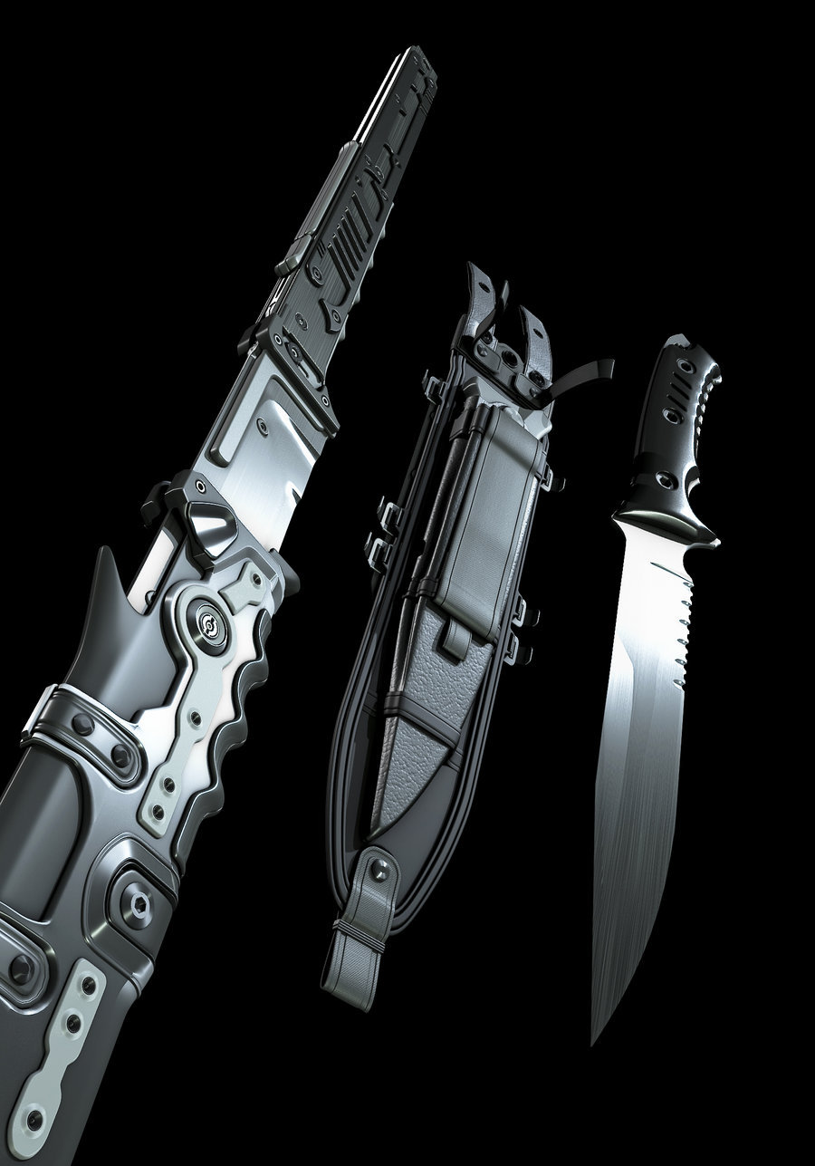 gunrunnerhell:  Jinroh Katana &amp; Combat Knife (3D Rendered Concept) - Michael