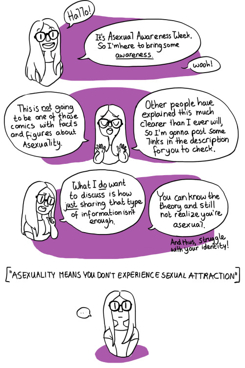 naderegen:[image transcript:  -Hallo!- It’s Asexual Awareness Week, so I’m here to bring some awaren