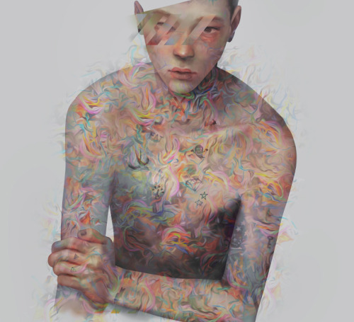 asylum-art:Xhxix ArtArtist on TumblrXhxix is a Japanese illustrator based in Tokyo. “Painting” all of his images digitally on the computer, Xhxix creates haunting technicolor portraits of men with sullen gazes, dripping skin, and bloodshot eyes.