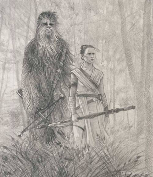 Awesome drawing of Rey &amp; Chewie by @kasiopea-star-warsTHIRTYTWODAYSUNTILTHE RISE OF SKYWALKE