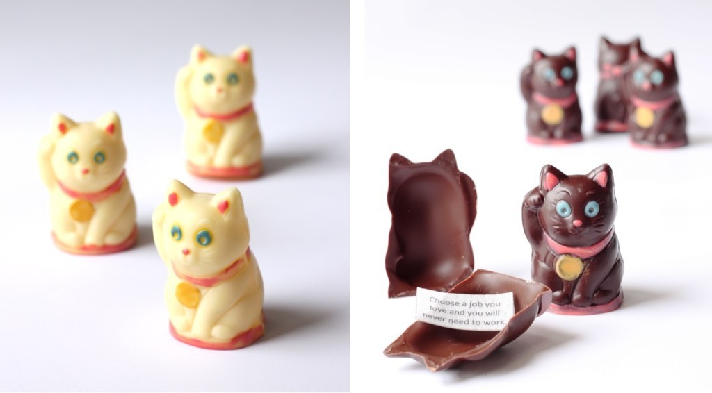 catsbeaversandducks:  These Lucky Cats are painted by hand, and cast in smooth dark
