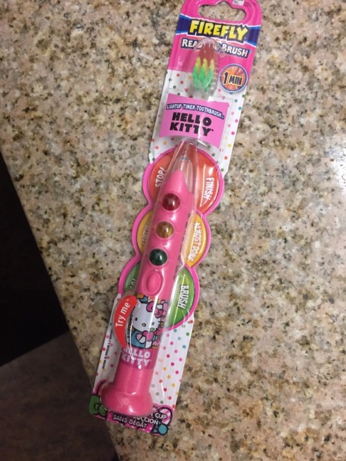 Daddy got me a Hello Kitty toothbrush and it’s the bestest! It even lights up so you brush your teet