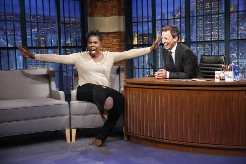 freshrosemary:  endlesskate:  billhaderismycriterioncollection:  Lets appreciate Leslie Jones  That grey dress. I’m dying.  There aren’t many things I love more than tall women killing everything and everyone in high heels. 