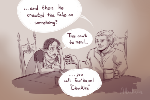 saintlavellan: albaharu: Like, she is still in Kirkwall…Varric is in Kirkwall. He must tell h