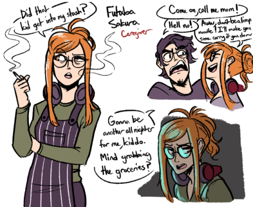 scruffyturtles:   I’ve been thinking about doing this AU for a while now and I finally doodled some stuff out. It’s a Confidant Adults AU where the adults are the main protags in college/hs!  Sojiro’s a third year in Shujin Academy while under